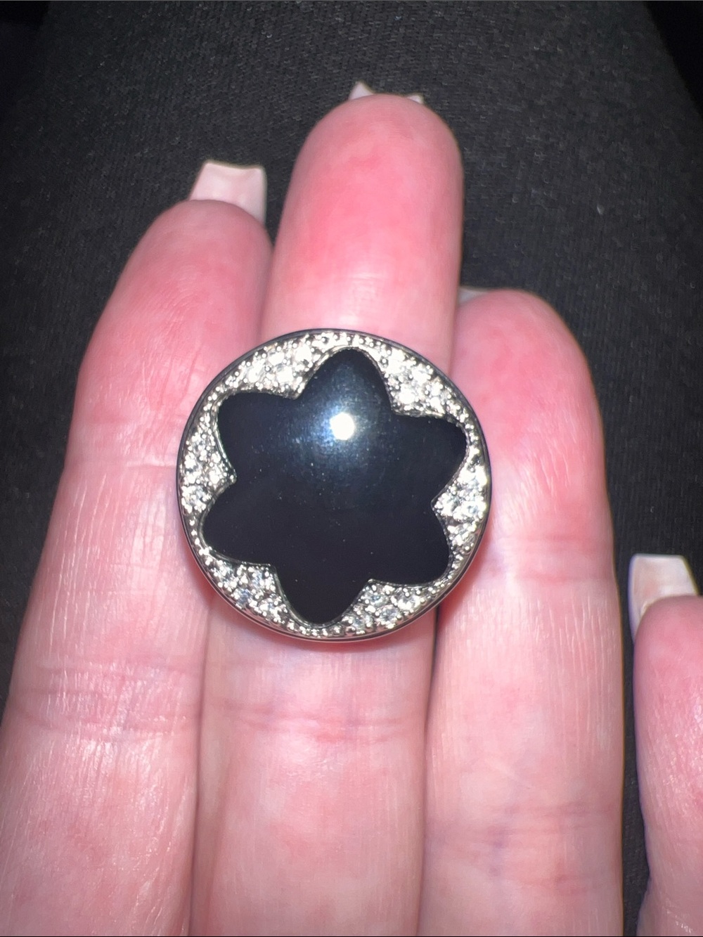 Sterling Silver Black flower/stsr Statement Ring with cubic zirconia - Picture 2 of 5